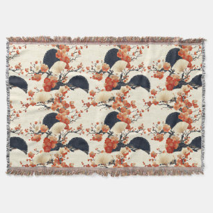 Japanese Cherry Blossom Fan Pattern (6) Throw Blanket