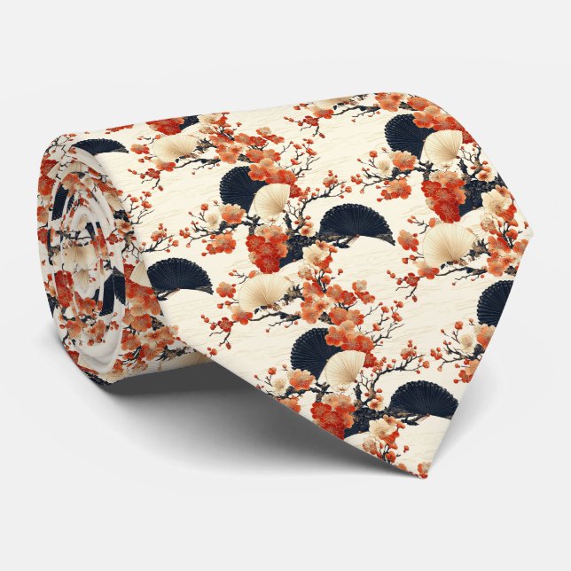 Japanese Cherry Blossom Fan Pattern (6) Tie (Rolled)