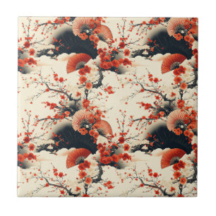 Japanese Cherry Blossom Fan Pattern (7) Ceramic Tile