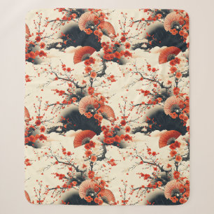 Japanese Cherry Blossom Fan Pattern (7) Sherpa Blanket