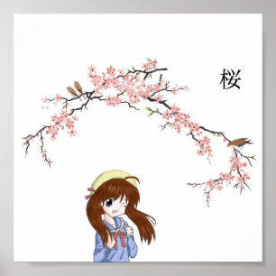 Japanese Cherry Blossom Girl Poster
