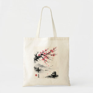 Japanese Cherry Blossom Ink Wash Painting - Zen Tote Bag