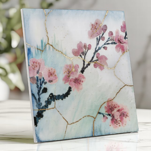 Japanese Cherry Blossom Kintsugi  Ceramic Tile (Creator Uploaded)