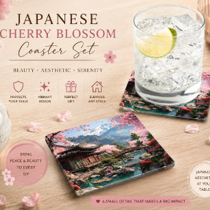 Japanese Cherry Blossom Landscape Coaster Set El