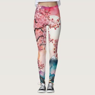 Japanese cherry blossom landscape sakura  leggings