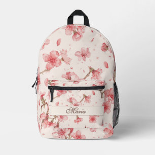 Japanese Cherry Blossom monogram Blush Pink Blue Printed Backpack