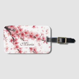 Japanese Cherry Blossom monogram Blush Pink white Luggage Tag
