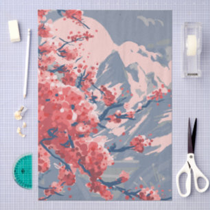 Japanese Cherry Blossom & Mountain Art Tissue Paper