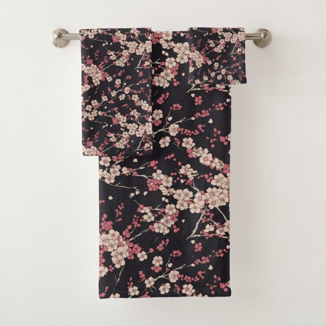 Japanese Cherry Blossom Pattern  Bath Towel Set (Insitu)