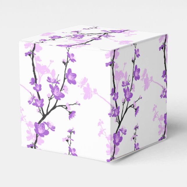 Japanese cherry blossom, royal purple, flower,girl favour box (Front Side)