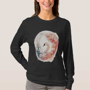 Japanese Cherry Blossom Swan Watercolor Sakura Flo T-Shirt