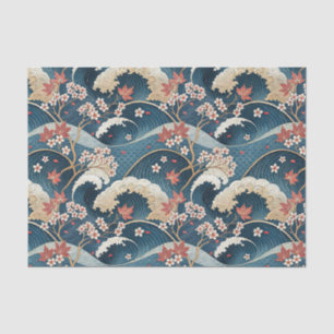 Japanese Cherry Blossom & Waves Floral Pattern Art Tissue Paper