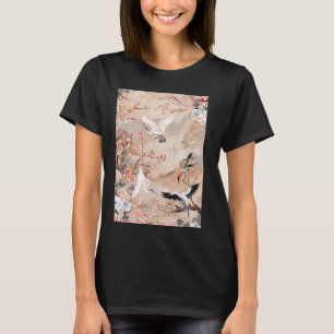 Japanese Cherry Blossoms Cranes Art Elegant Nature T-Shirt