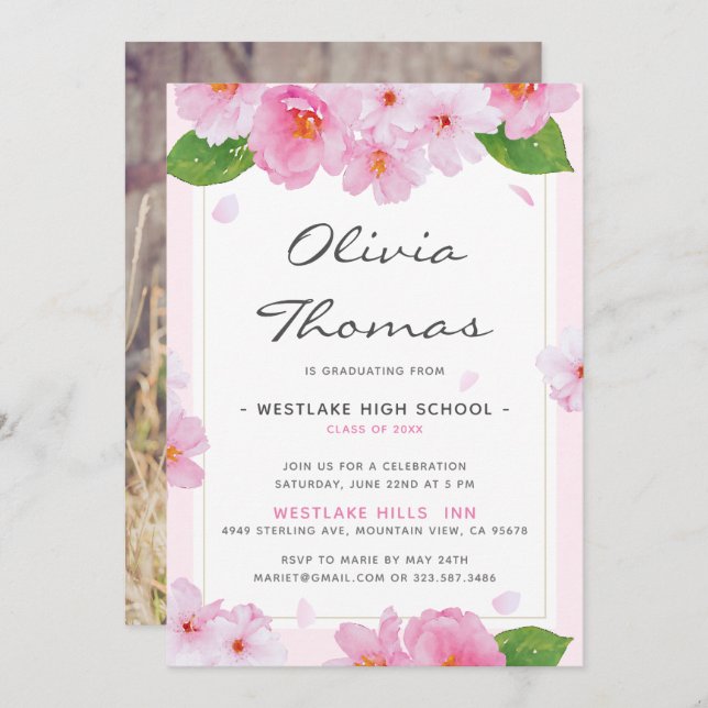 Japanese Cherry Blossoms Graduation Party Invite (Front/Back)