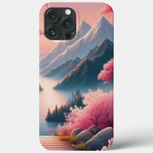 Japanese Cherry Blossoms Mountain Forest Landscape Case-Mate iPhone Case (Back)