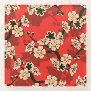 Japanese Cherry Branch: Stylish Glass Coaster