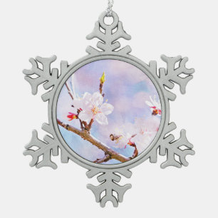 Japanese Cherry - Sakura In Bloom Snowflake Pewter Christmas Ornament