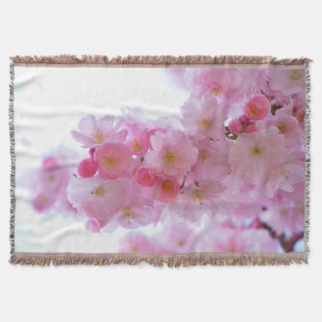 Japanese Cherry Tree Flower Throw Blanket (Front)
