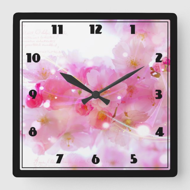 Japanese Cherry Tree with Pastel Pink Blossoms Square Wall Clock (Front)