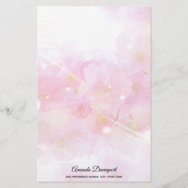 Japanese Cherry Tree with Pastel Pink Blossoms Stationery (Front)