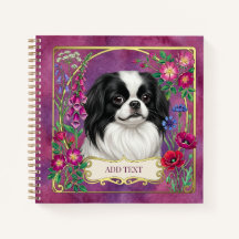 Japanese Chin Black & White Custom Notebook Pink