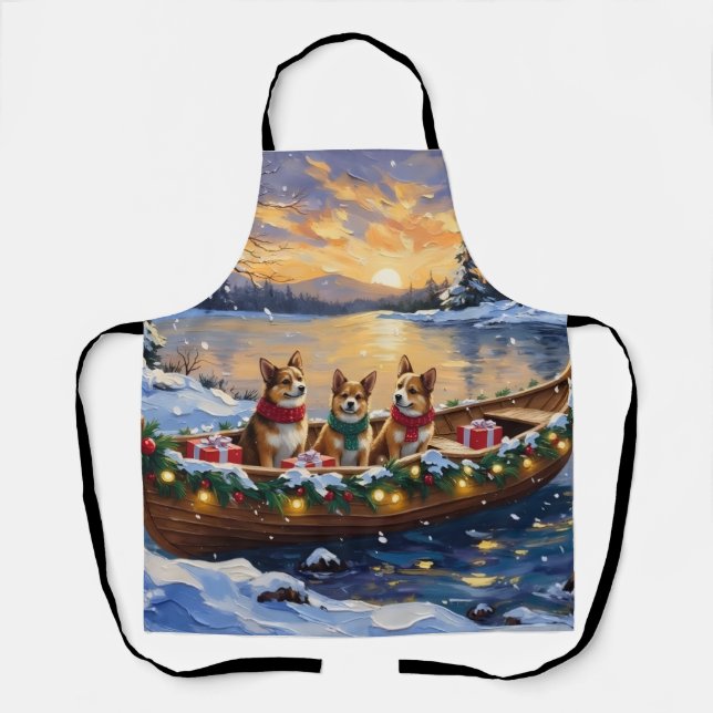 Japanese Chin Christmas Boat Holiday Apron (Front)