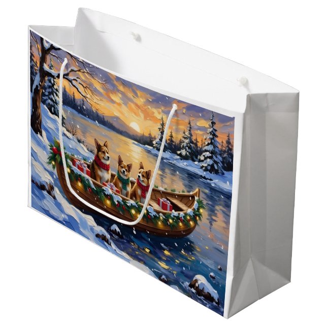 Japanese Chin Christmas Boat Holiday Large Gift Bag (Front Angled)