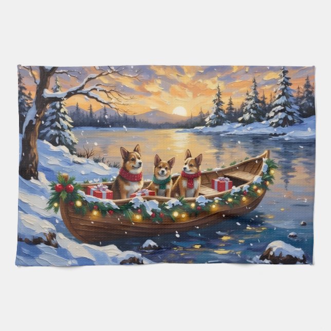 Japanese Chin Christmas Boat Holiday Tea Towel (Horizontal)