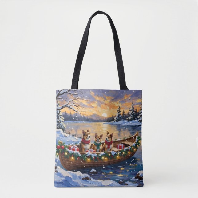 Japanese Chin Christmas Boat Holiday Tote Bag (Front)
