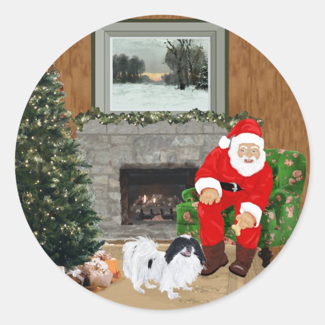 Japanese Chin Christmas Classic Round Sticker (Front)