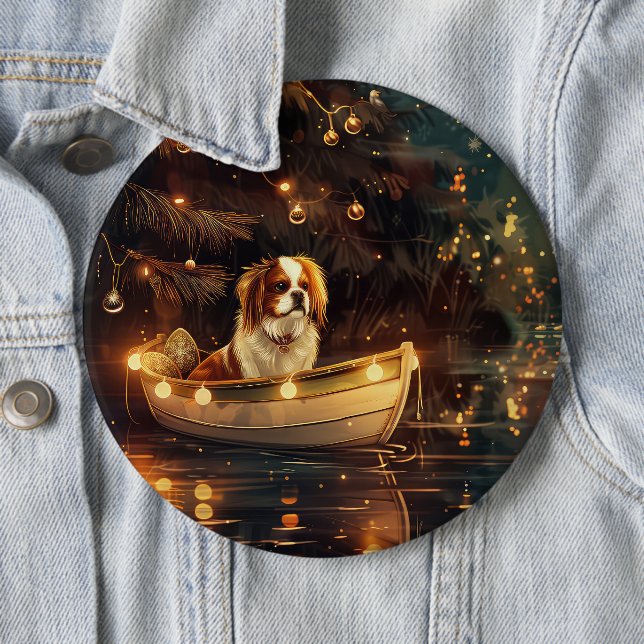 Japanese Chin Christmas Festive Voyage  6 Cm Round Badge (In Situ)