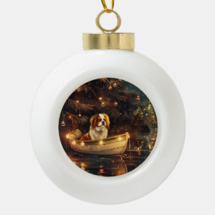 Japanese Chin Christmas Festive Voyage  Ceramic Ball Christmas Ornament