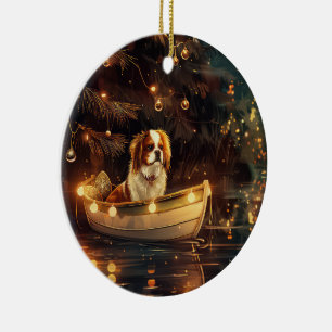 Japanese Chin Christmas Festive Voyage  Ceramic Ornament