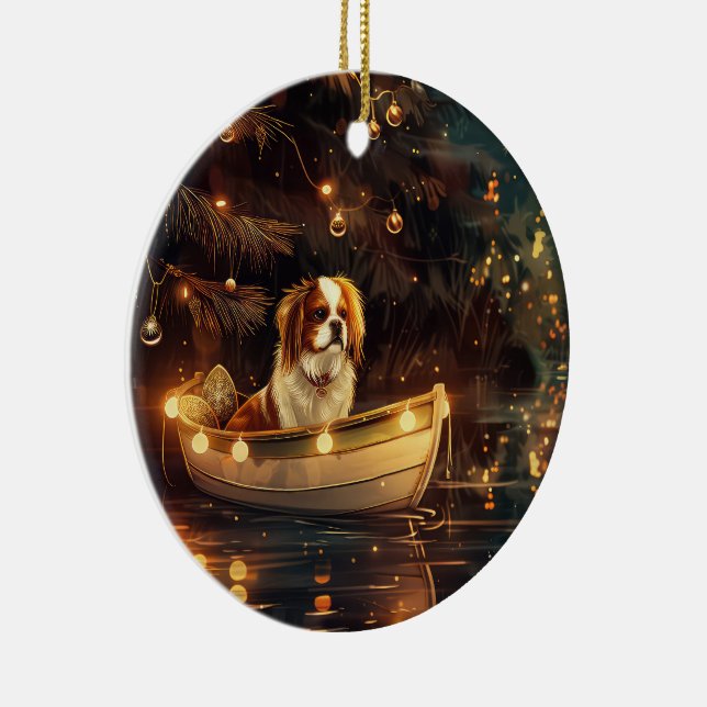 Japanese Chin Christmas Festive Voyage  Ceramic Ornament (Right)