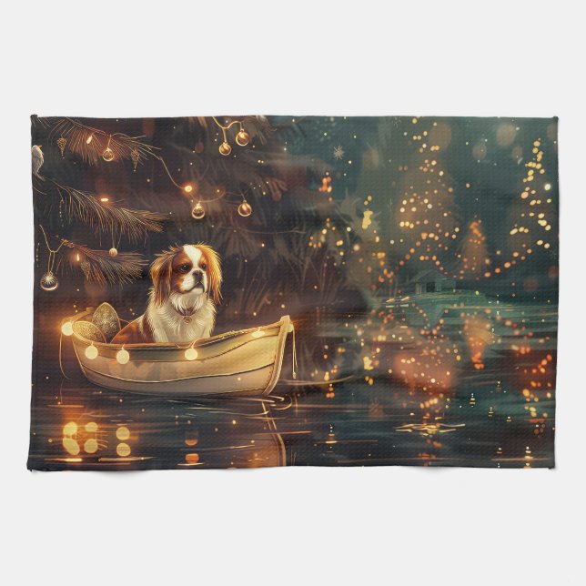 Japanese Chin Christmas Festive Voyage  Tea Towel (Horizontal)
