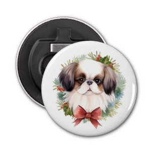 Japanese Chin Christmas Wreath Festive Pup Bottle Opener