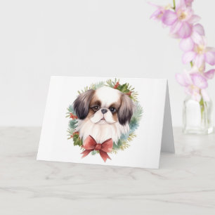 Japanese Chin Christmas Wreath Festive Pup Card