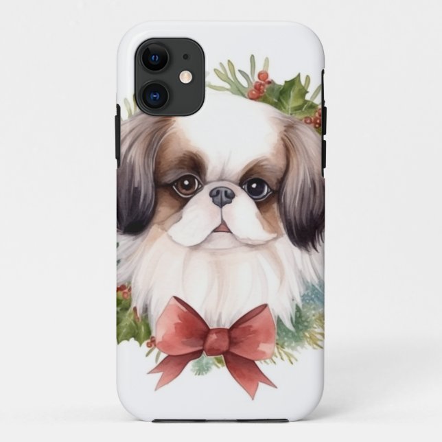 Japanese Chin Christmas Wreath Festive Pup Case-Mate iPhone Case (Back)