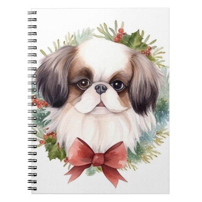 Japanese Chin Christmas Wreath Festive Pup Notebook (Front)