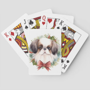 Japanese Chin Christmas Wreath Festive Pup Playing Cards