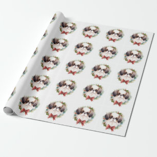 Japanese Chin Christmas Wreath Festive Pup Wrapping Paper