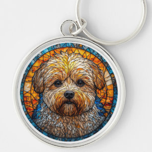 Japanese Chin Colourful Stained Glass Artwork Key Ring