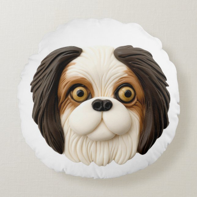 Japanese Chin Dog 3D Inspired Round Cushion (Front)