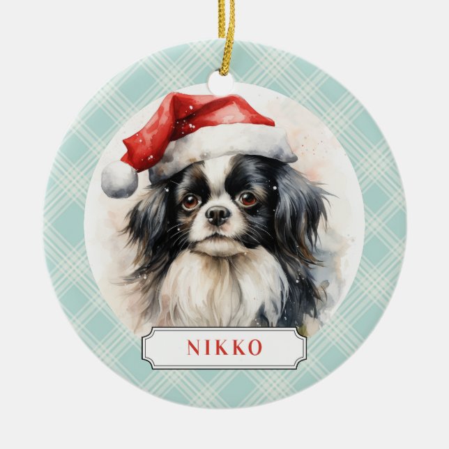 Japanese Chin Dog Ceramic Circle Ornament (Front)