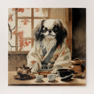 Japanese Chin Dog Hosting a Tea Ceremony Jigsaw Puzzle