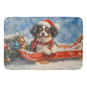 Japanese Chin Dog in Sledge Let it Snow Christmas Bath Mat