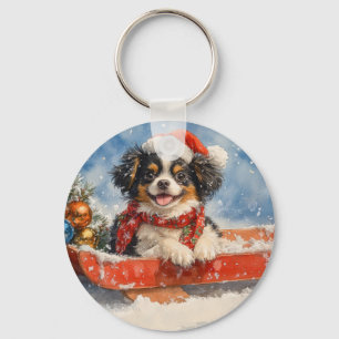 Japanese Chin Dog in Sledge Let it Snow Christmas Key Ring