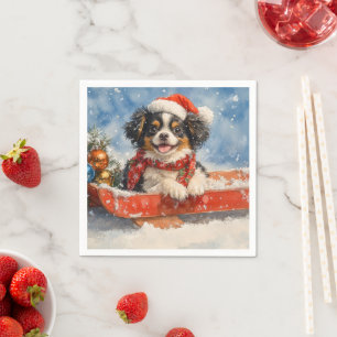 Japanese Chin Dog in Sledge Let it Snow Christmas Napkin