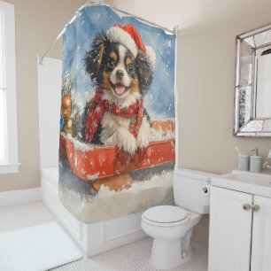 Japanese Chin Dog in Sledge Let it Snow Christmas Shower Curtain