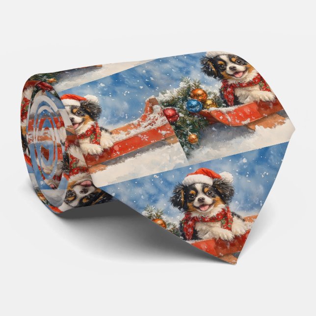 Japanese Chin Dog in Sledge Let it Snow Christmas Tie (Rolled)